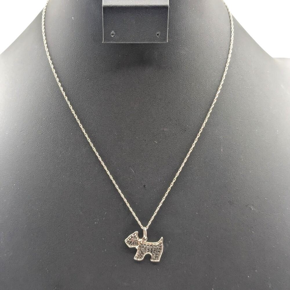 Vintage 925 Sterling Silver Black Stone Figural Dog Pendant 18" Chain Necklace